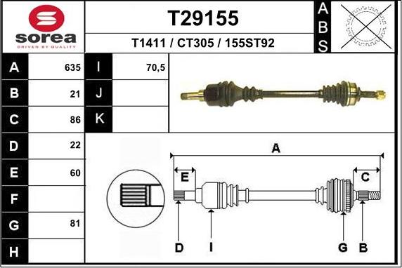 EAI T29155 - Приводний вал autozip.com.ua