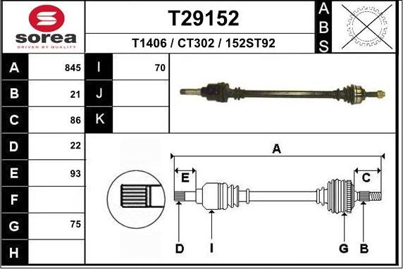 EAI T29152 - Приводний вал autozip.com.ua