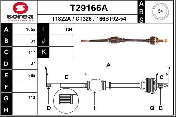 EAI T29166A - Приводний вал autozip.com.ua
