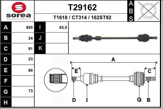 EAI T29162 - Приводний вал autozip.com.ua