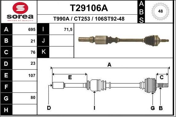 EAI T29106A - Приводний вал autozip.com.ua