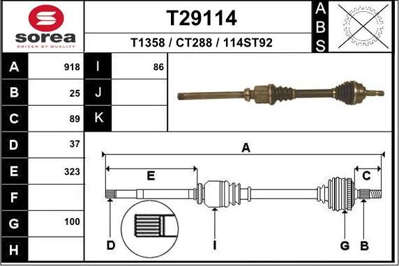 EAI T29114 - Приводний вал autozip.com.ua