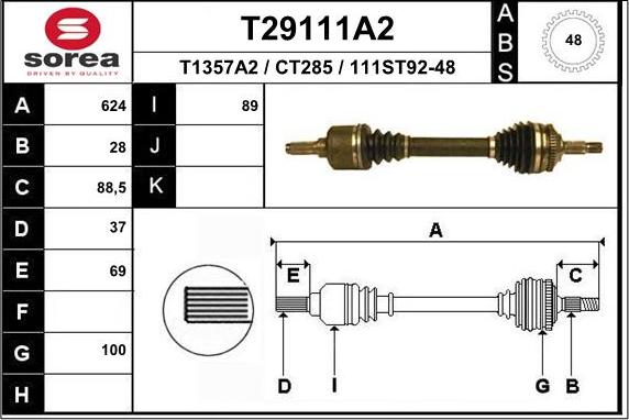 EAI T29111A2 - Приводний вал autozip.com.ua
