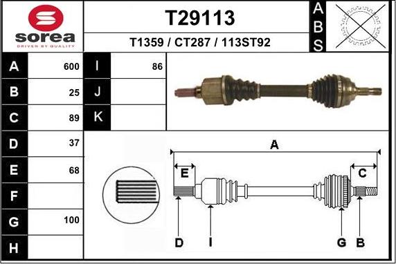 EAI T29113 - Приводний вал autozip.com.ua