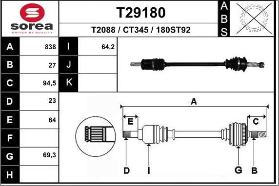 EAI T29180 - Приводний вал autozip.com.ua