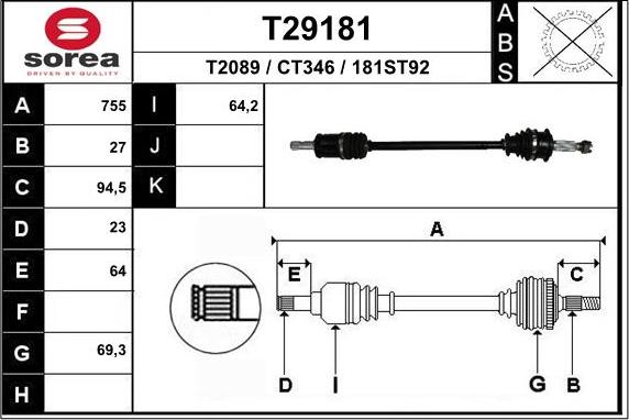 EAI T29181 - Приводний вал autozip.com.ua