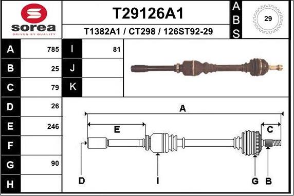 EAI T29126A1 - Приводний вал autozip.com.ua