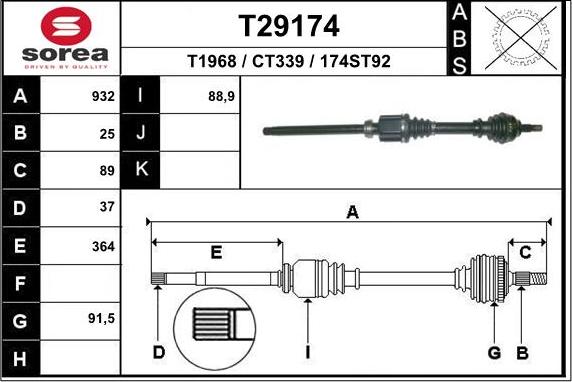 EAI T29174 - Приводний вал autozip.com.ua