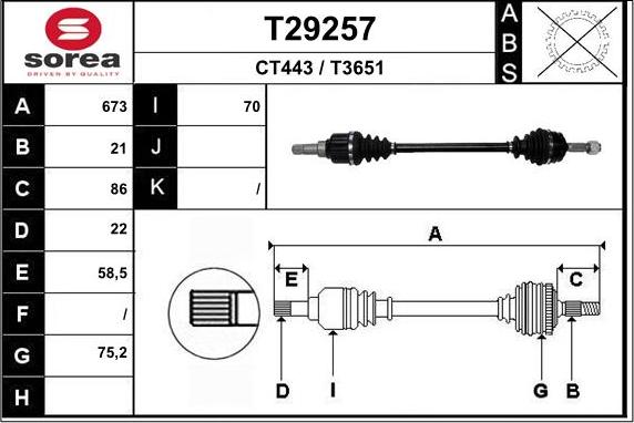 EAI T29257 - Приводний вал autozip.com.ua