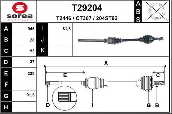 EAI T29204 - Приводний вал autozip.com.ua
