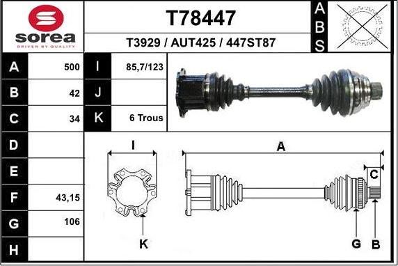 EAI T78447 - Приводний вал autozip.com.ua