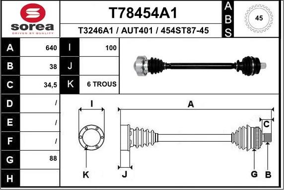 EAI T78454A1 - Приводний вал autozip.com.ua