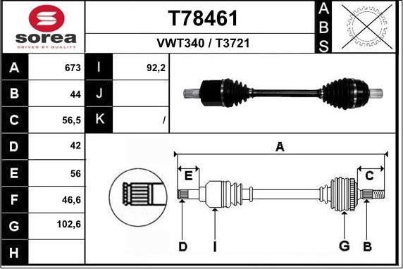 EAI T78461 - Приводний вал autozip.com.ua