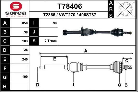 EAI T78406 - Приводний вал autozip.com.ua