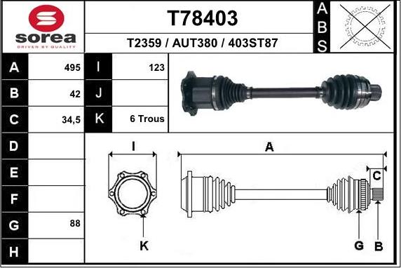 EAI T78403 - Приводний вал autozip.com.ua