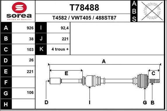 EAI T78488 - Приводний вал autozip.com.ua