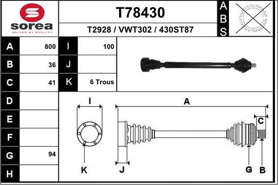 EAI T78430 - Приводний вал autozip.com.ua