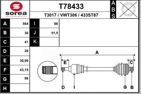 EAI T78433 - Приводний вал autozip.com.ua