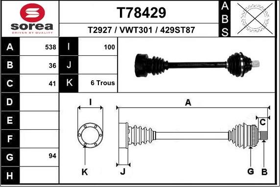 EAI T78429 - Приводний вал autozip.com.ua