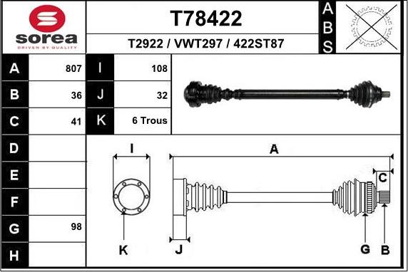 EAI T78422 - Приводний вал autozip.com.ua