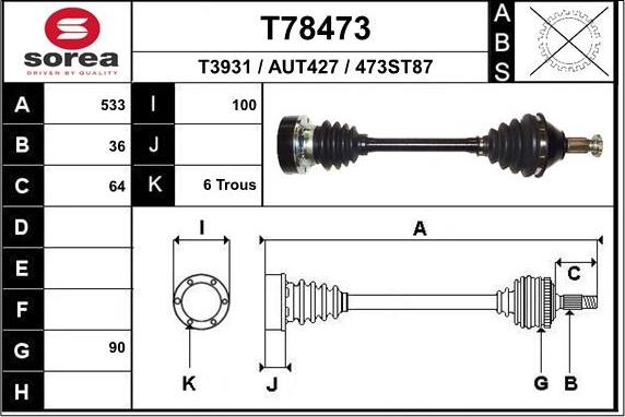 EAI T78473 - Приводний вал autozip.com.ua