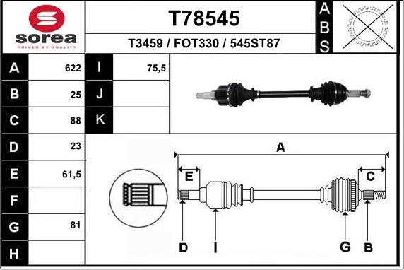 EAI T78545 - Приводний вал autozip.com.ua