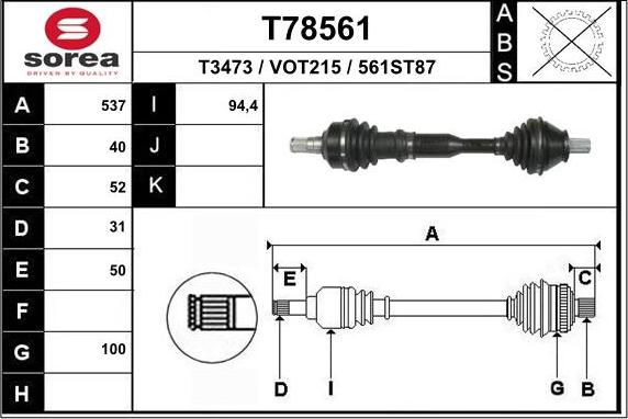 EAI T78561 - Приводний вал autozip.com.ua