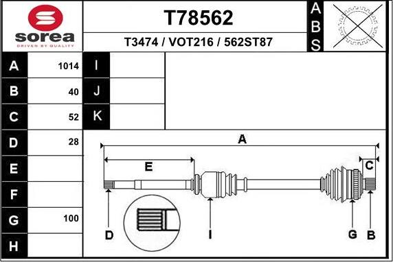 EAI T78562 - Приводний вал autozip.com.ua