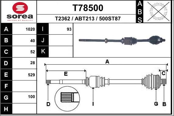 EAI T78500 - Приводний вал autozip.com.ua