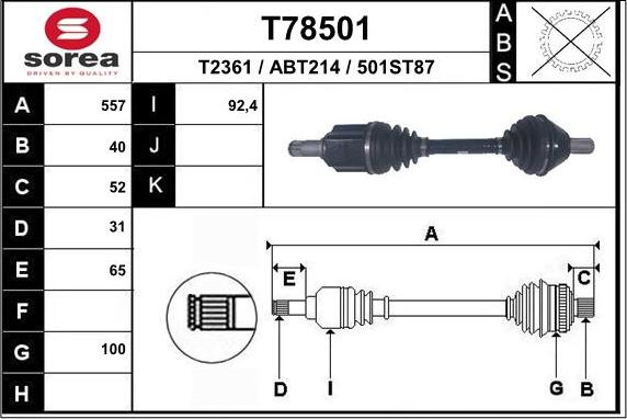 EAI T78501 - Приводний вал autozip.com.ua