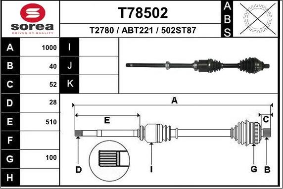 EAI T78502 - Приводний вал autozip.com.ua