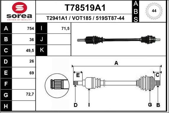 EAI T78519A1 - Приводний вал autozip.com.ua