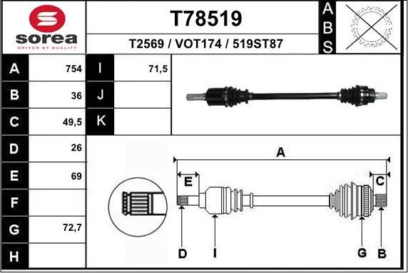 EAI T78519 - Приводний вал autozip.com.ua