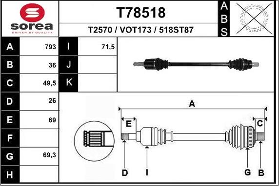 EAI T78518 - Приводний вал autozip.com.ua