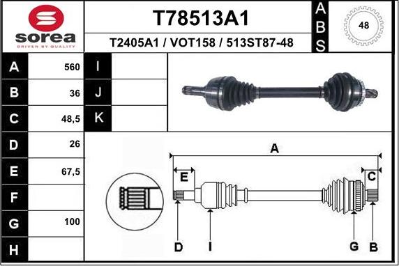 EAI T78513A1 - Приводний вал autozip.com.ua