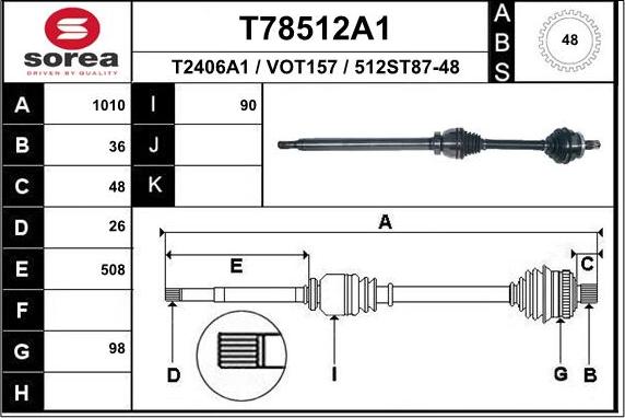 EAI T78512A1 - Приводний вал autozip.com.ua