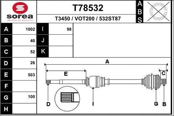 EAI T78532 - Приводний вал autozip.com.ua