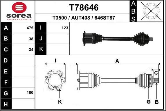 EAI T78646 - Приводний вал autozip.com.ua