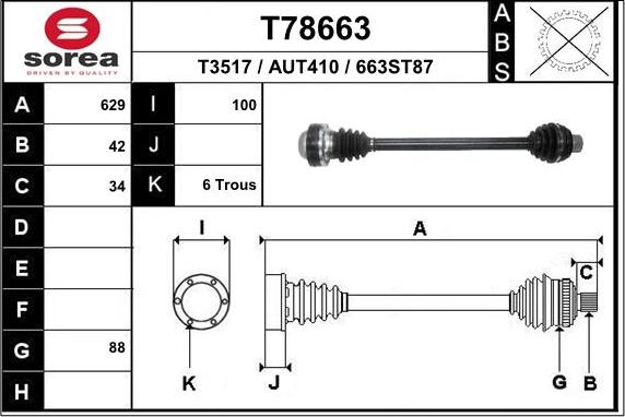 EAI T78663 - Приводний вал autozip.com.ua