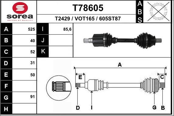 EAI T78605 - Приводний вал autozip.com.ua