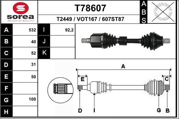 EAI T78607 - Приводний вал autozip.com.ua