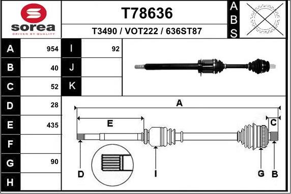 EAI T78636 - Приводний вал autozip.com.ua
