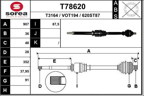 EAI T78620 - Приводний вал autozip.com.ua