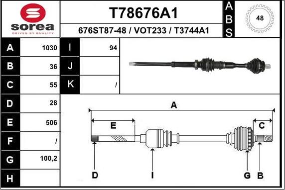 EAI T78676A1 - Приводний вал autozip.com.ua