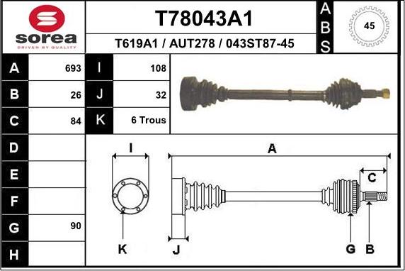 EAI T78043A1 - Приводний вал autozip.com.ua
