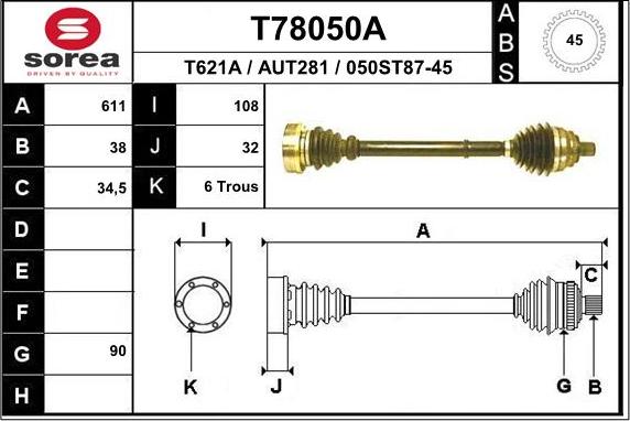 EAI T78050A - Приводний вал autozip.com.ua