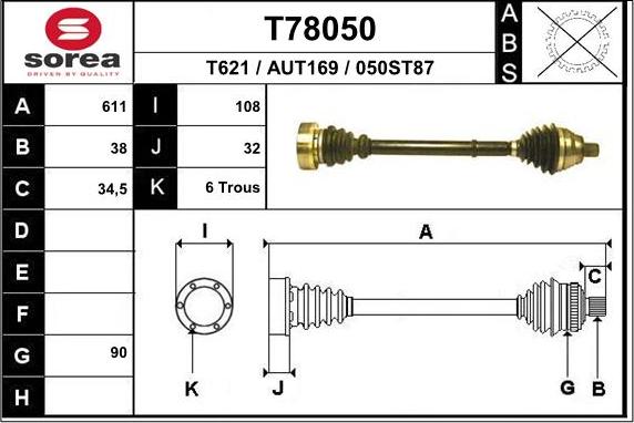 EAI T78050 - Приводний вал autozip.com.ua