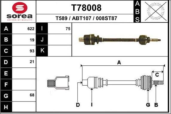EAI T78008 - Приводний вал autozip.com.ua