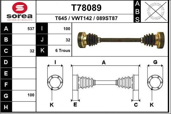 EAI T78089 - Приводний вал autozip.com.ua