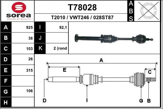 EAI T78028 - Приводний вал autozip.com.ua